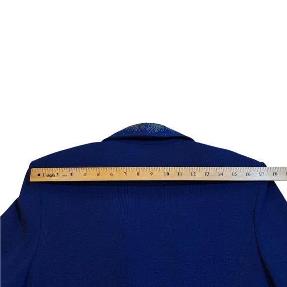 St. John Evening Blue Knit Bib Skirt Suit Jacket 12 Skirt 8 Embellished Peacock - Picture 14 of 16